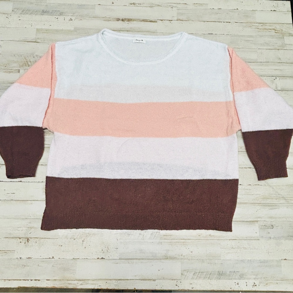 Blooming Jelly Striped Sweater Woman’s XL Lightweight Pullover Preppy Pink White